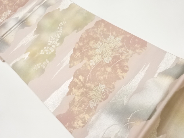JAPANESE KIMONO / VINTAGE FUKURO OBI / WOVEN AUTUMN FLOWERS & MIST